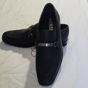 GUESS Men's Black Slip-On Loafers with Silver Accent